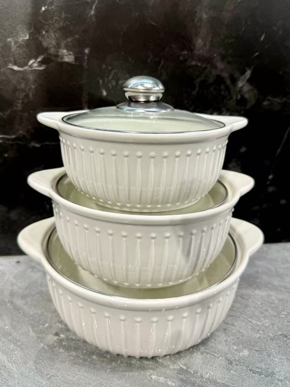 Stylish 3 course meal 3in1 ceramic serving dish casseroles